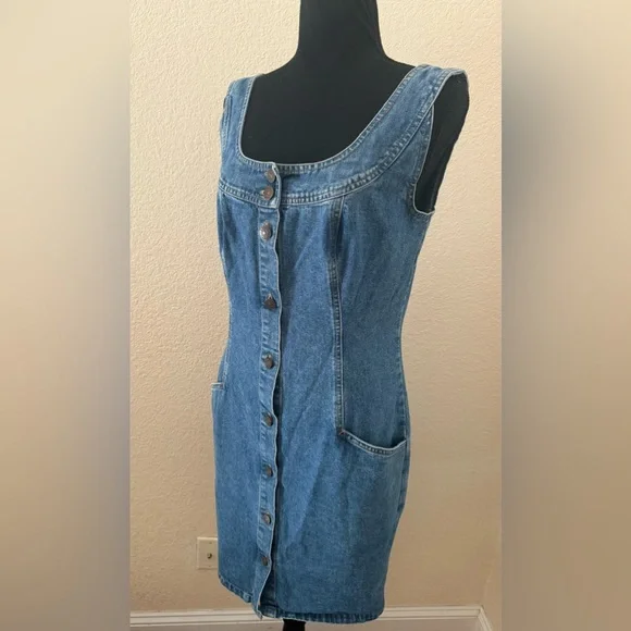 Vintage 80s Banana Republic Button Up Jean Dress Small - Picture 2 of 10